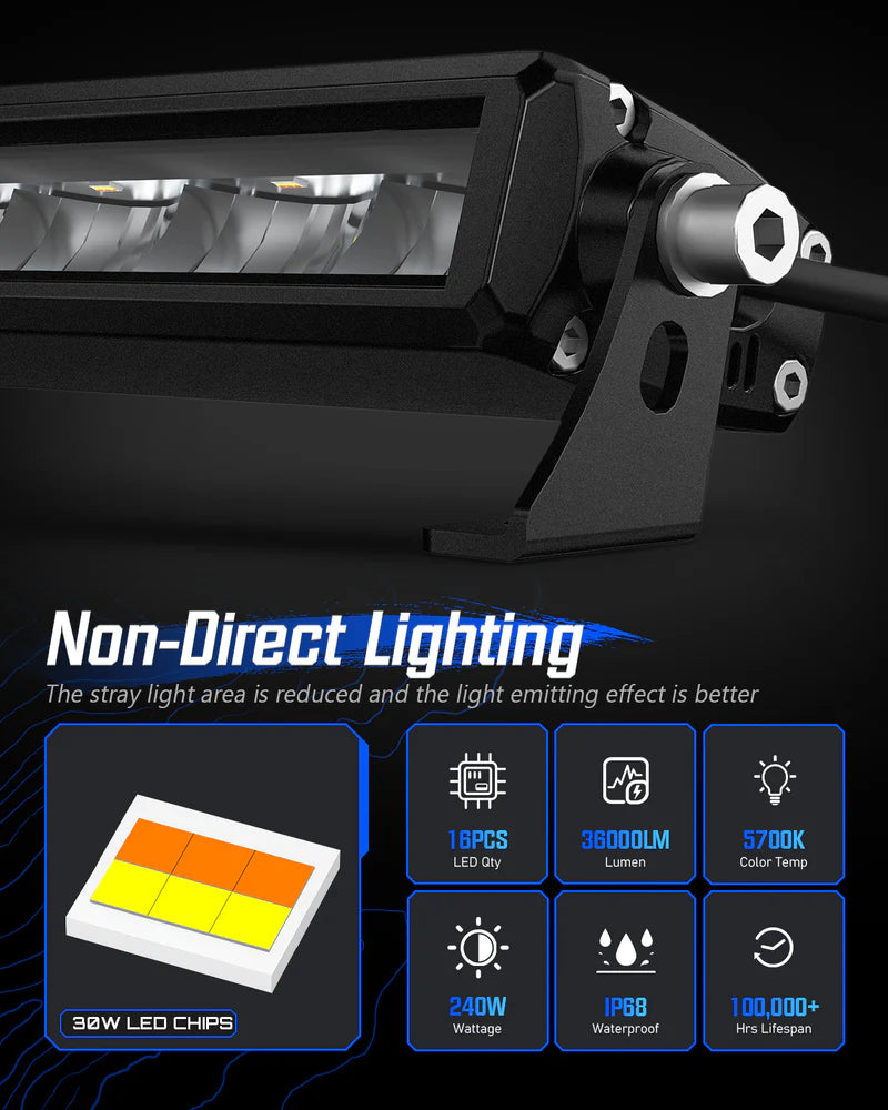 Rock Series 30 Inch Single Row Dual Beam LED Off-Road Light Bar White and Amber